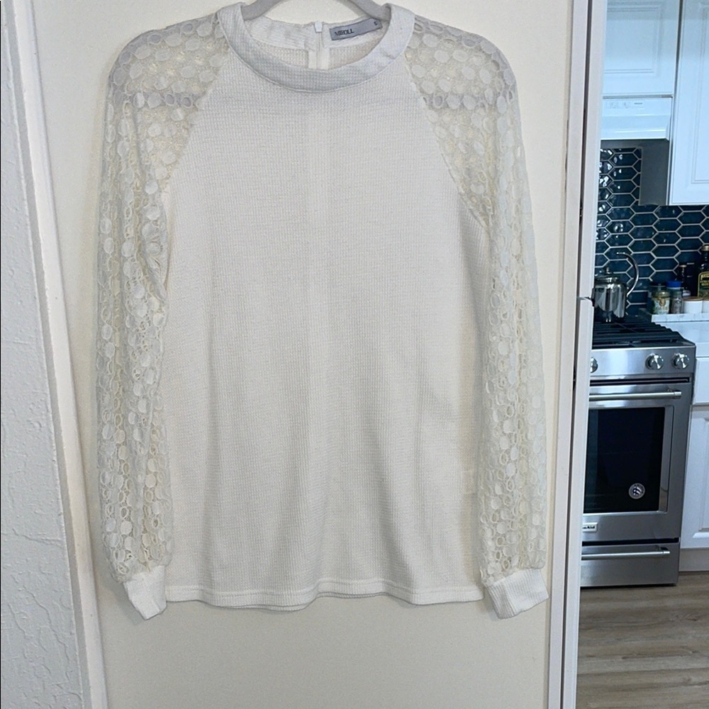 Miholl White Lace Sleeve Zip Back Top | S
